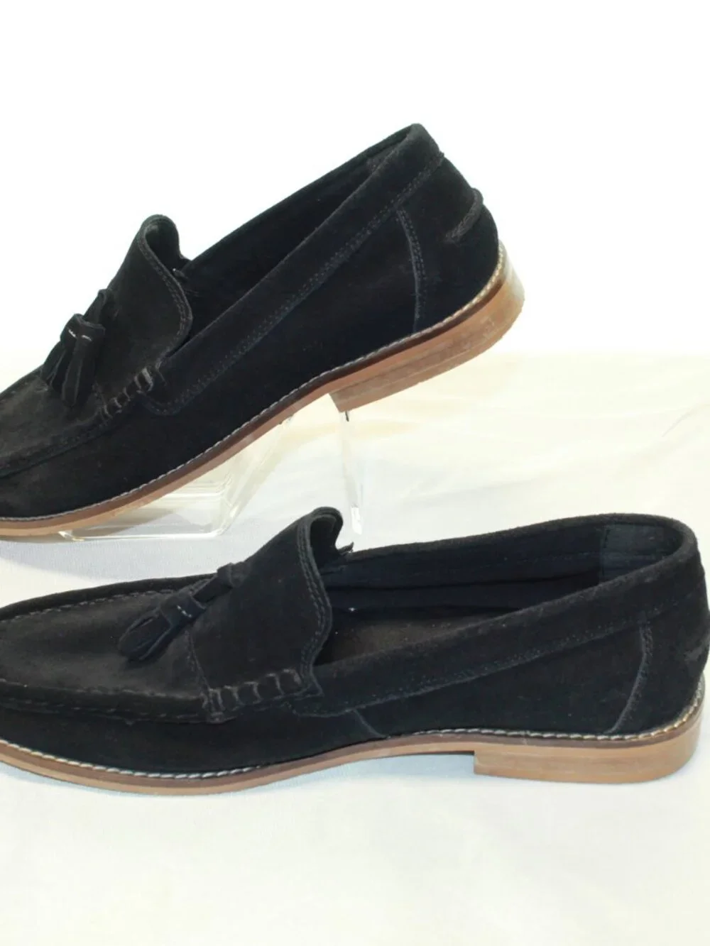 ASOS  Size 11 Black Suede Tassel Slip On Block Heel Moc Toe Classic Loafers